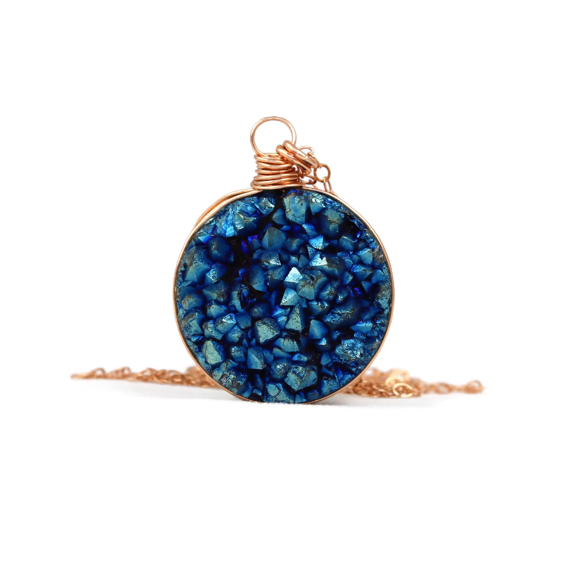 Blue Druzy Quartz Rose Gold Filled Necklace - Sienna Grace Jewelry