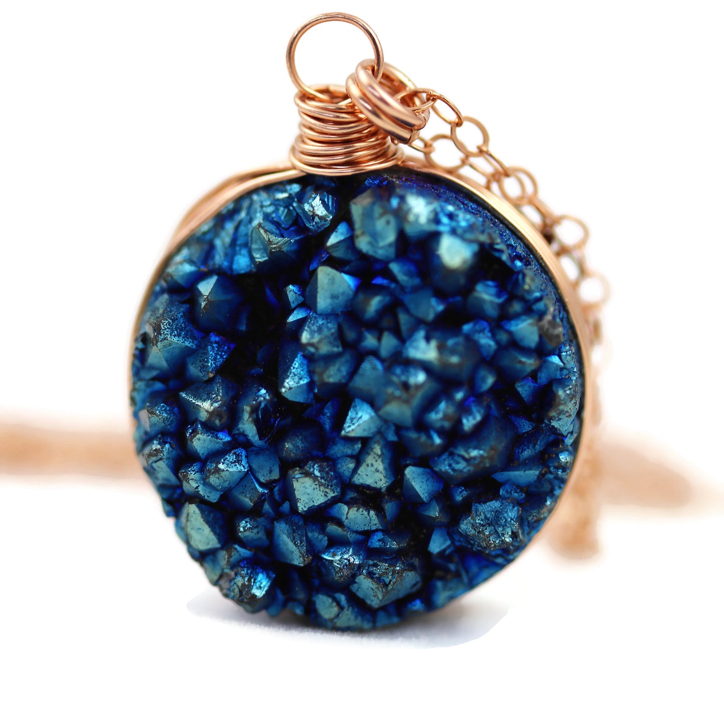 Blue Druzy Quartz Rose Gold Filled Necklace - Sienna Grace Jewelry