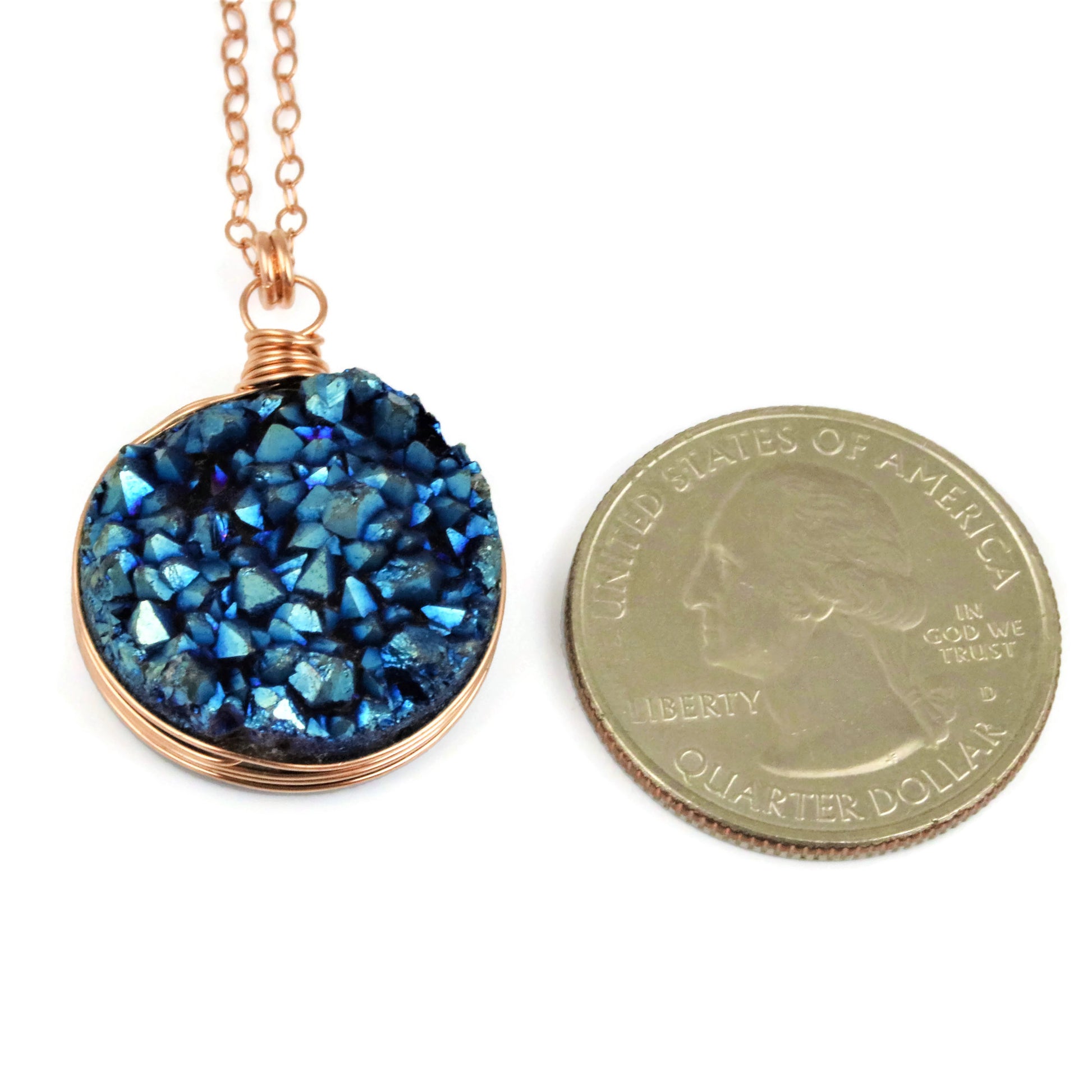 Blue Druzy Quartz Rose Gold Filled Necklace - Sienna Grace Jewelry