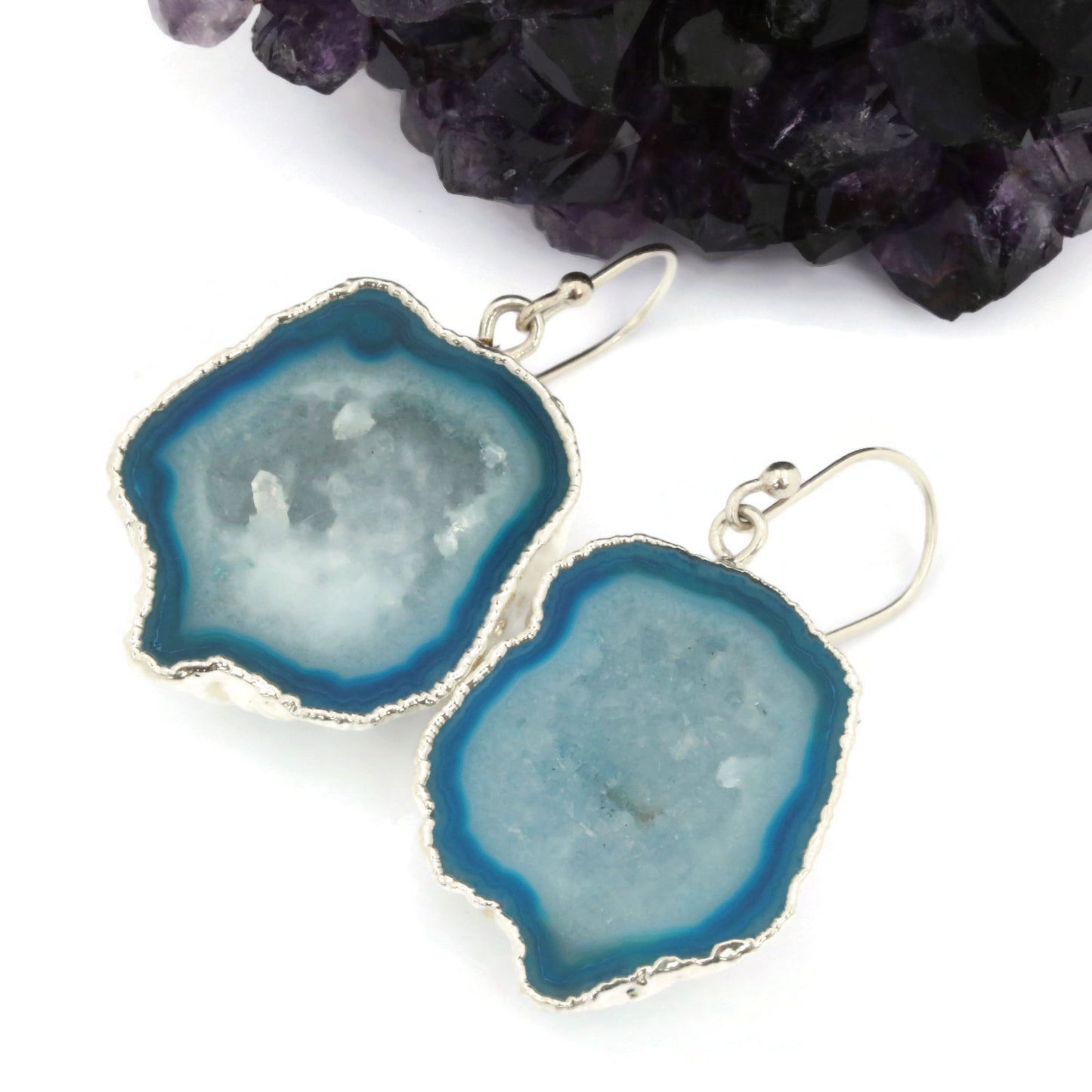 Light Blue Druzy Geode Earrings Silver - Sienna Grace Jewelry | Pretty Little Handcrafted Sparkles