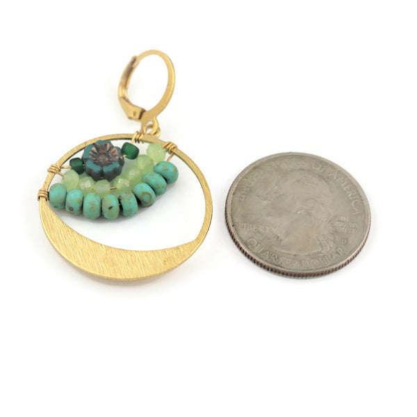 Golden Brass Little Bloom Earrings Turquoise Hues - Sienna Grace Jewelry