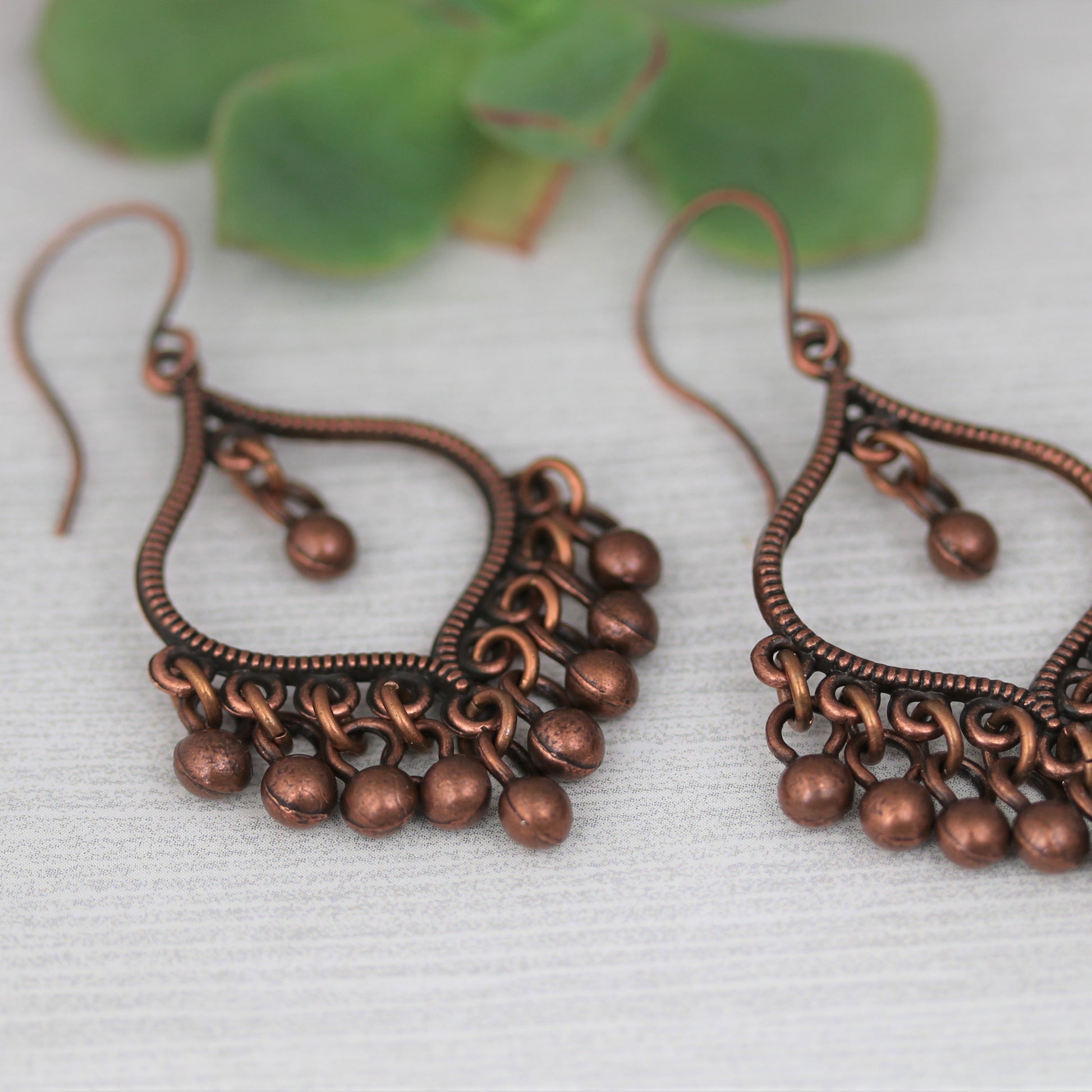 Copper Bohemian Style Ball Fringe Earrings - Sienna Grace Jewelry