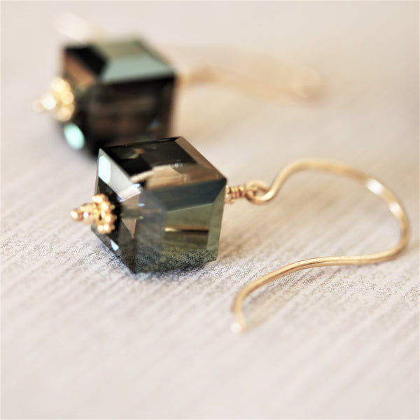 Vintage Swarovski Crystal Cube Earrings Hand Forged Ear Wires - Sienna Grace Jewelry | Pretty Little Handcrafted Sparkles