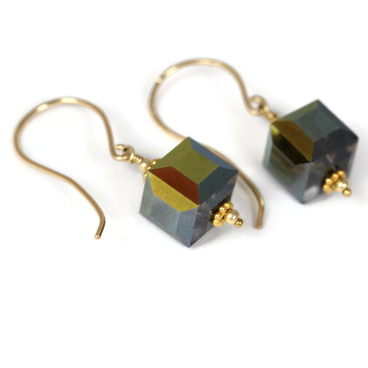 Vintage Swarovski Crystal Cube Earrings Hand Forged Ear Wires - Sienna Grace Jewelry | Pretty Little Handcrafted Sparkles