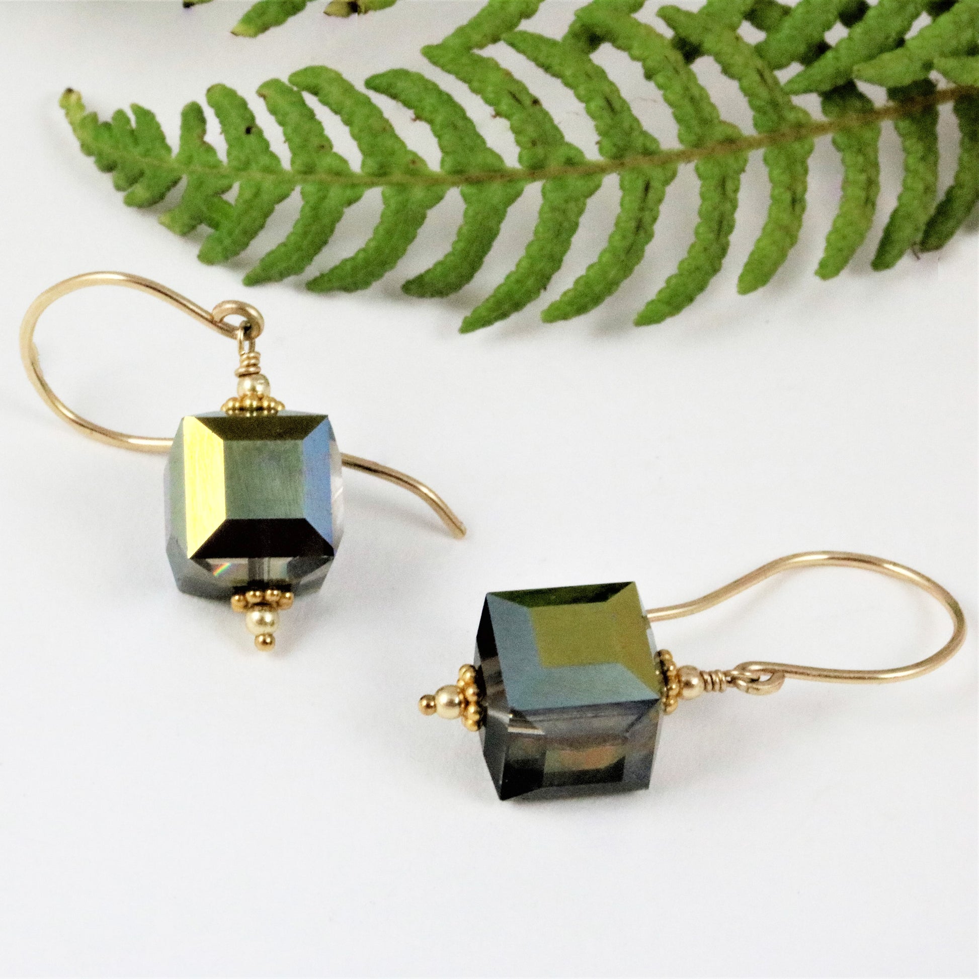 Vintage Swarovski Crystal Cube Earrings Hand Forged Ear Wires - Sienna Grace Jewelry | Pretty Little Handcrafted Sparkles