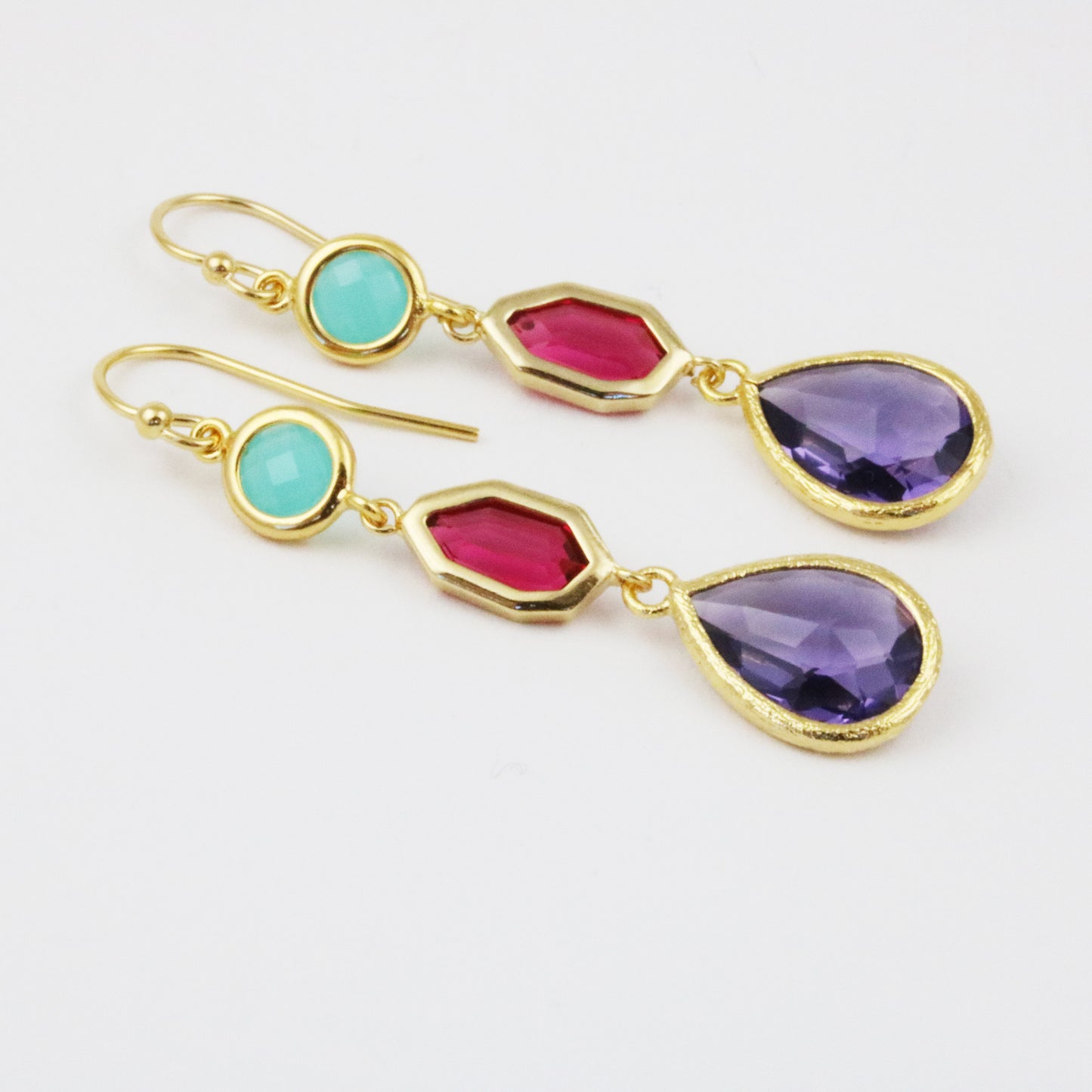 Gold Faceted Glass Statement Earrings Mint Red Purple - Sienna Grace Jewelry | Pretty Little Handcrafted Sparkles