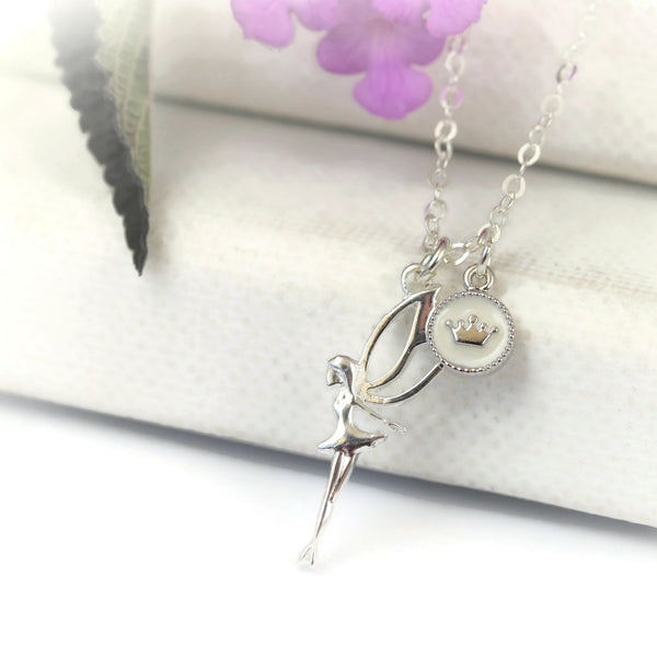 Fairy Princess with Crown Charm Sterling Silver Necklace - Sienna Grace Jewelry