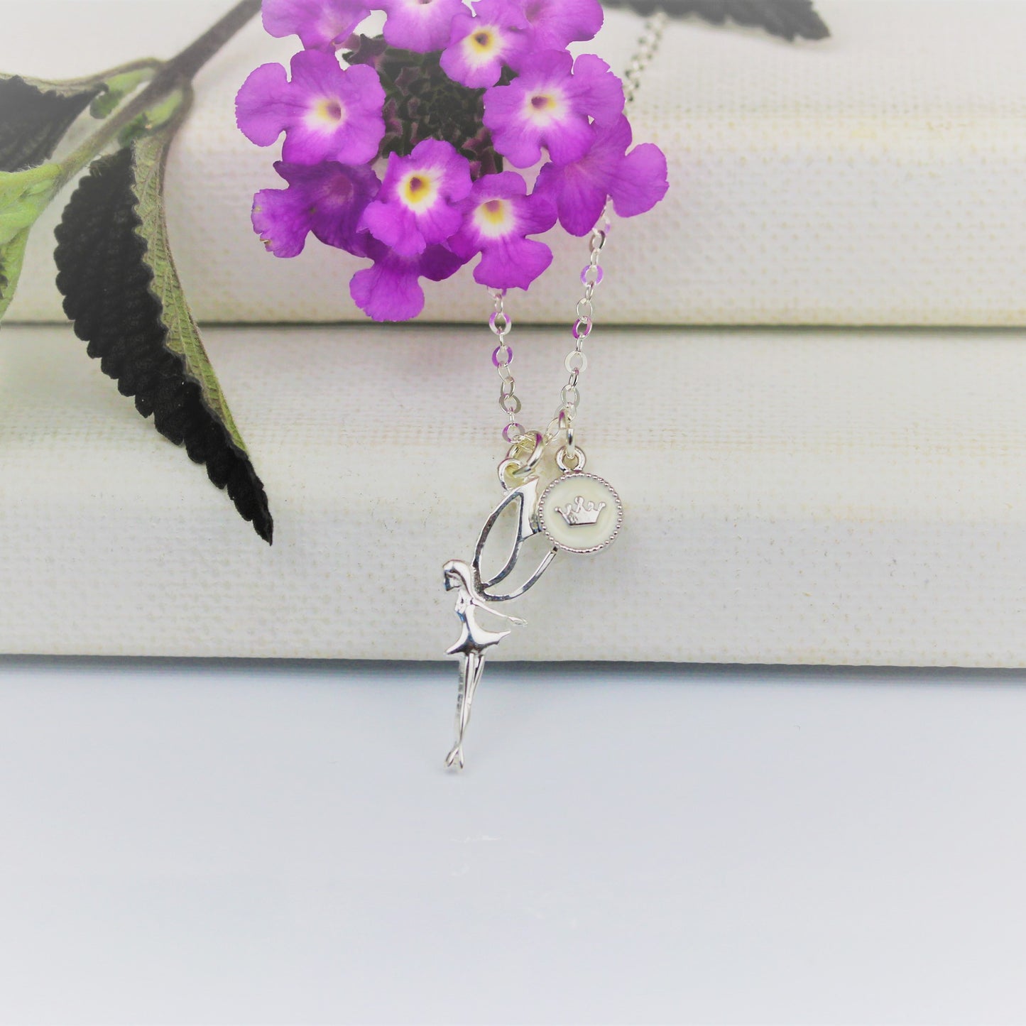 Fairy Princess with Crown Charm Sterling Silver Necklace - Sienna Grace Jewelry