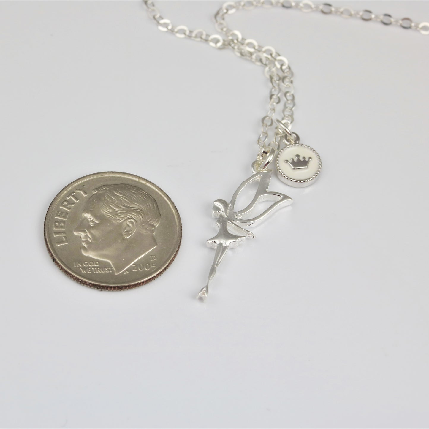 Fairy Princess with Crown Charm Sterling Silver Necklace - Sienna Grace Jewelry