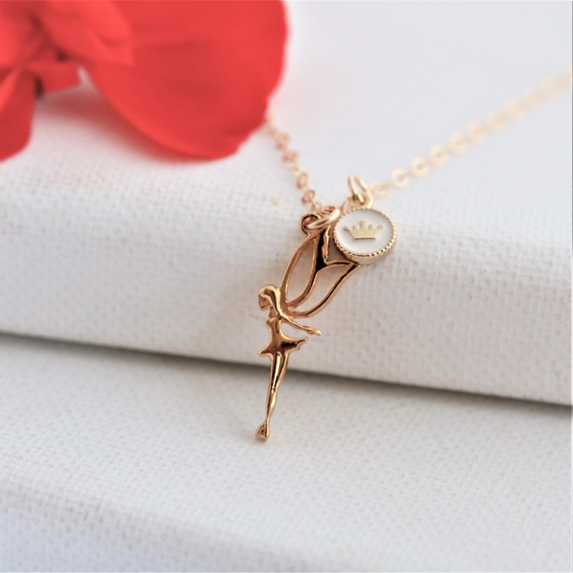 Fairy Princess with Crown Charm Gold Vermeil Necklace - Sienna Grace Jewelry