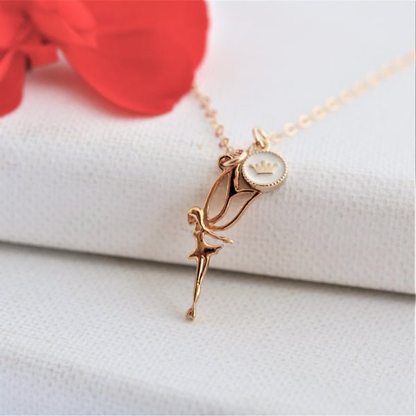Fairy Princess with Crown Charm Gold Vermeil Necklace - Sienna Grace Jewelry