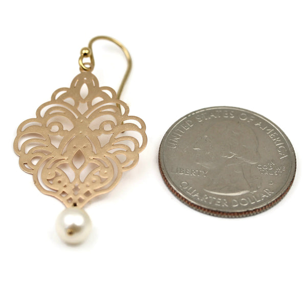 Gold Filigree Earrings with Pearl Dangle - Sienna Grace Jewelry