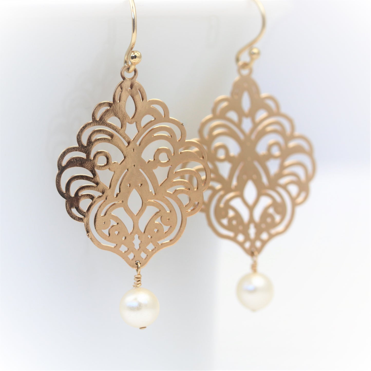 Gold Filigree Earrings with Pearl Dangle - Sienna Grace Jewelry