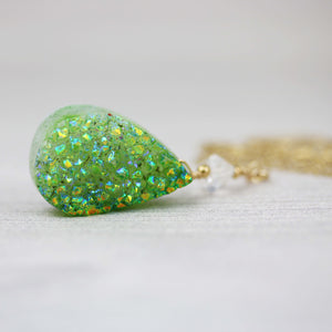 Green Druzy Quartz and Herkimer Diamond Necklace - Sienna Grace Jewelry | Pretty Little Handcrafted Sparkles