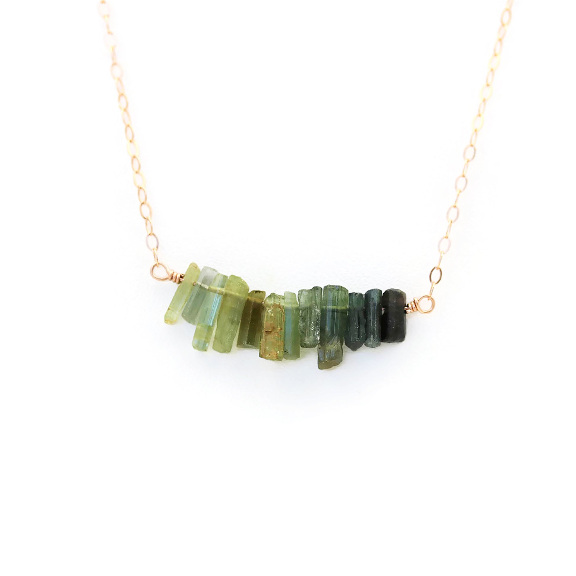 Green Tourmaline Ombre' Bar Style Rose Gold Necklace - Sienna Grace Jewelry | Pretty Little Handcrafted Sparkles