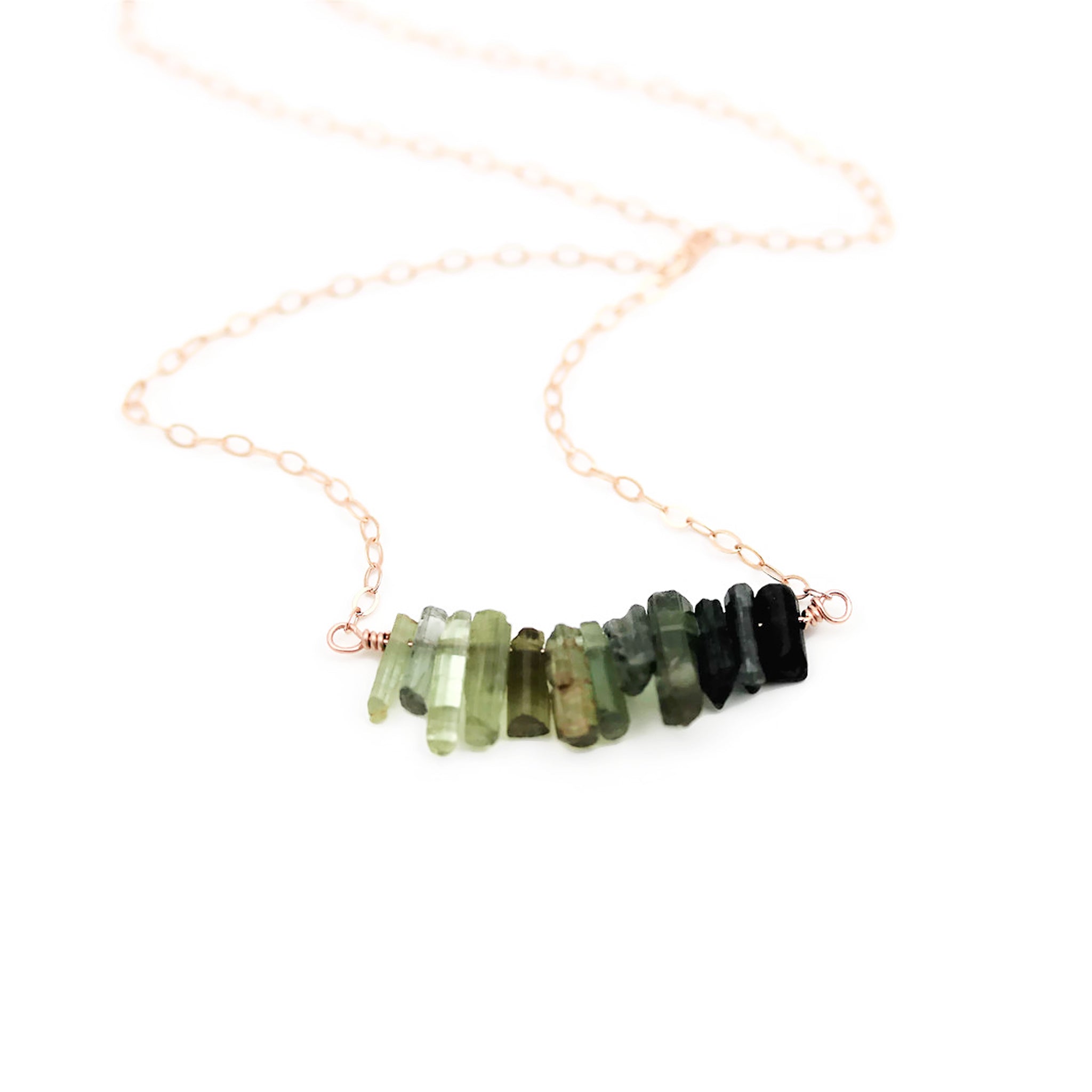 Green Tourmaline Ombre' Bar Style Rose Gold Necklace - Sienna Grace Jewelry | Pretty Little Handcrafted Sparkles