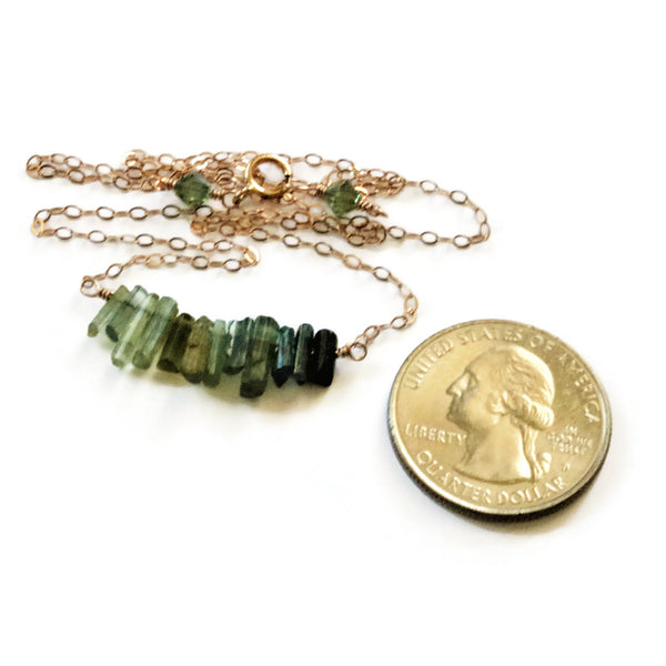 Green Tourmaline Ombre' Bar Style Rose Gold Necklace - Sienna Grace Jewelry | Pretty Little Handcrafted Sparkles