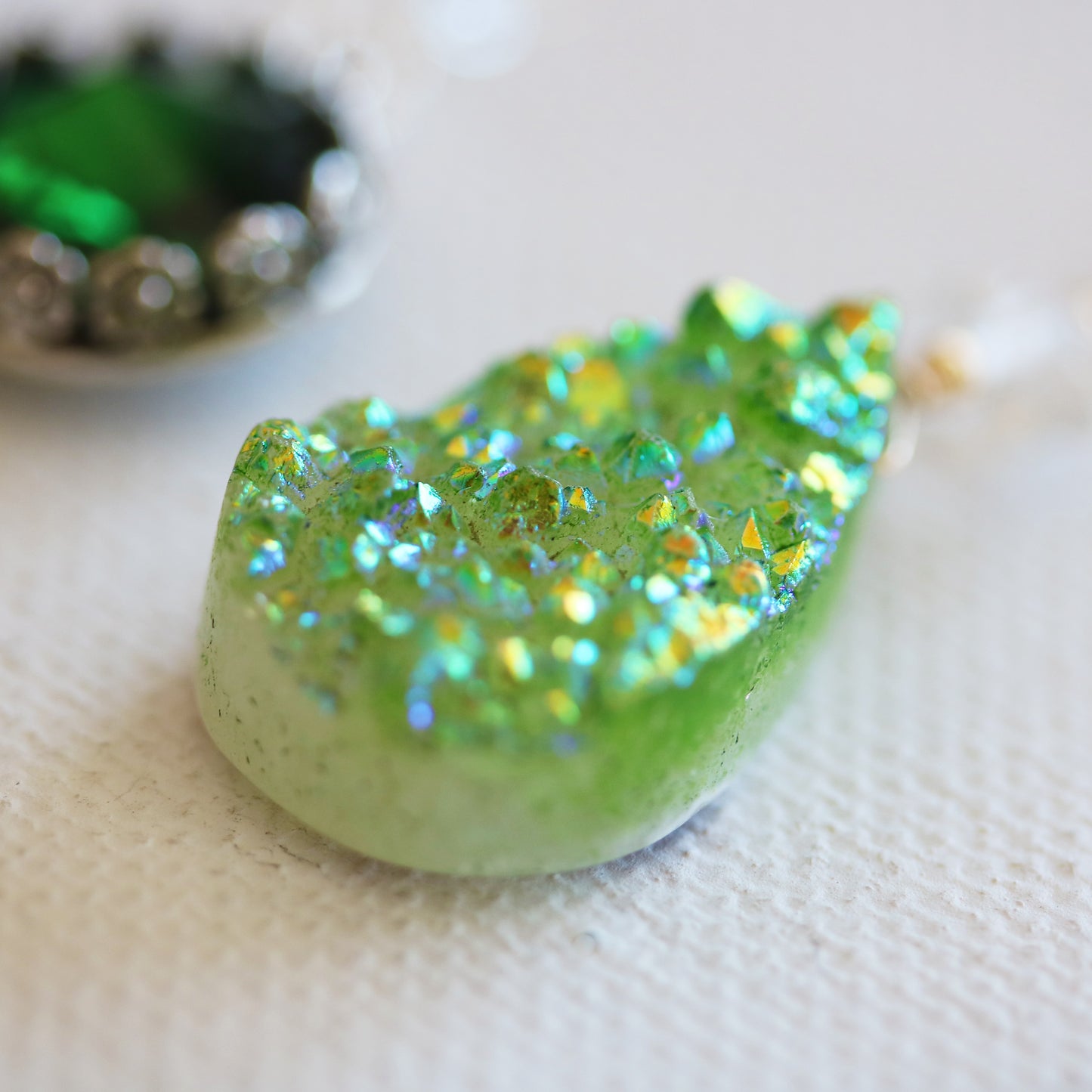 Green Druzy Quartz and Herkimer Diamond Necklace - Sienna Grace Jewelry | Pretty Little Handcrafted Sparkles