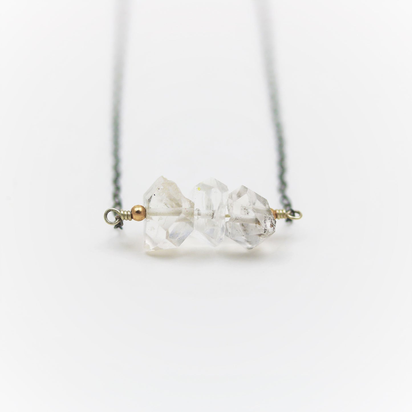 Herkimer Diamond Quartz Bar Style Necklace Modern Minimalist - Sienna Grace Jewelry | Pretty Little Handcrafted Sparkles