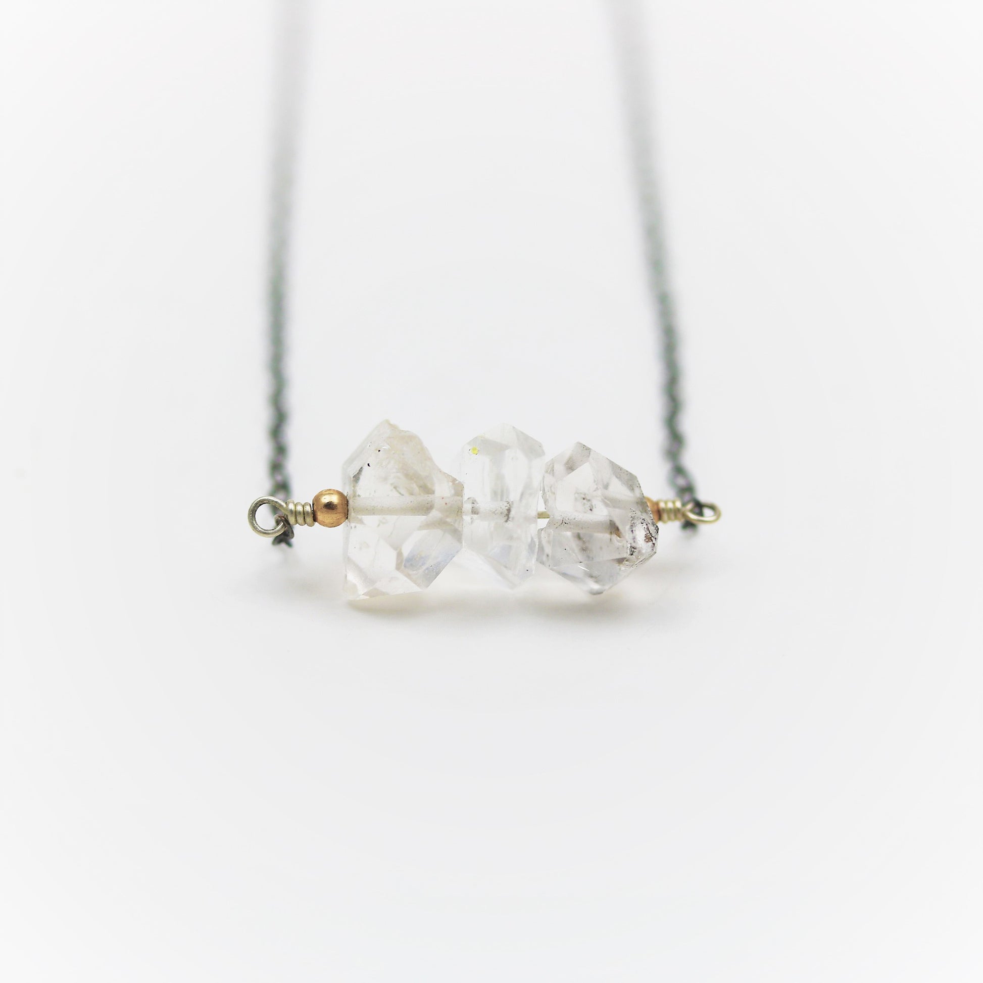 Herkimer Diamond Quartz Bar Style Necklace Modern Minimalist - Sienna Grace Jewelry | Pretty Little Handcrafted Sparkles