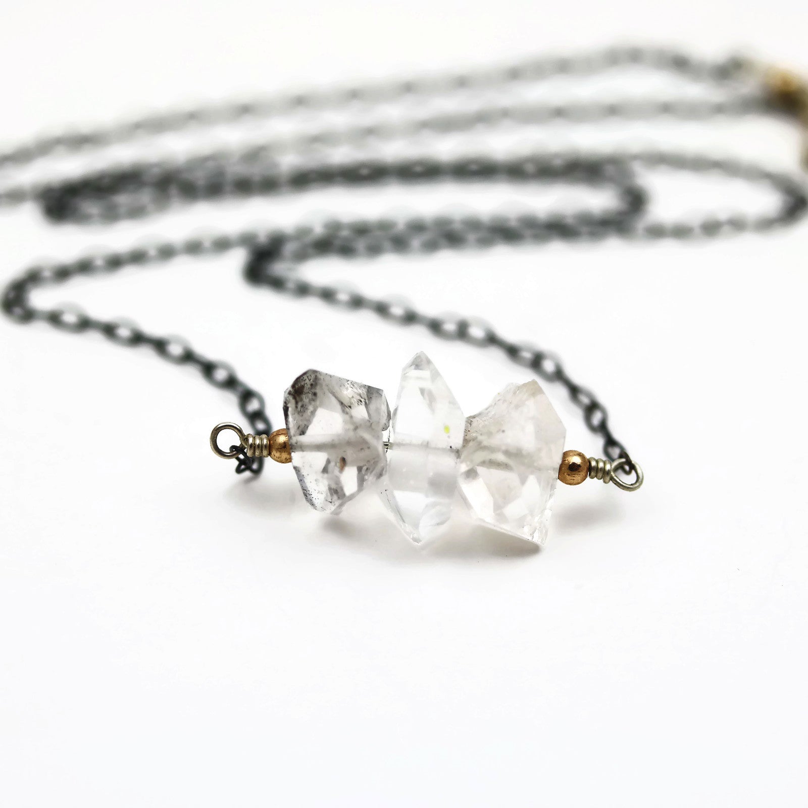 Herkimer Diamond Quartz Bar Style Necklace Modern Minimalist - Sienna Grace Jewelry | Pretty Little Handcrafted Sparkles