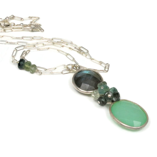 Labradorite and Chalcedony Sterling Silver Necklace - Sienna Grace Jewelry