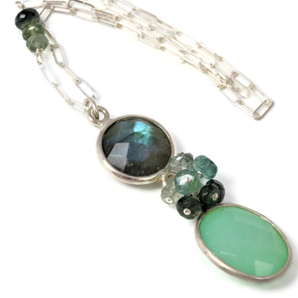 Labradorite and Chalcedony Sterling Silver Necklace - Sienna Grace Jewelry