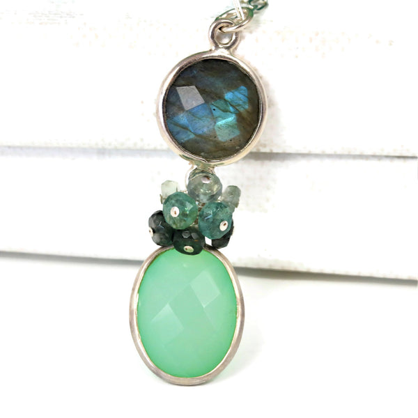 Labradorite and Chalcedony Sterling Silver Necklace - Sienna Grace Jewelry