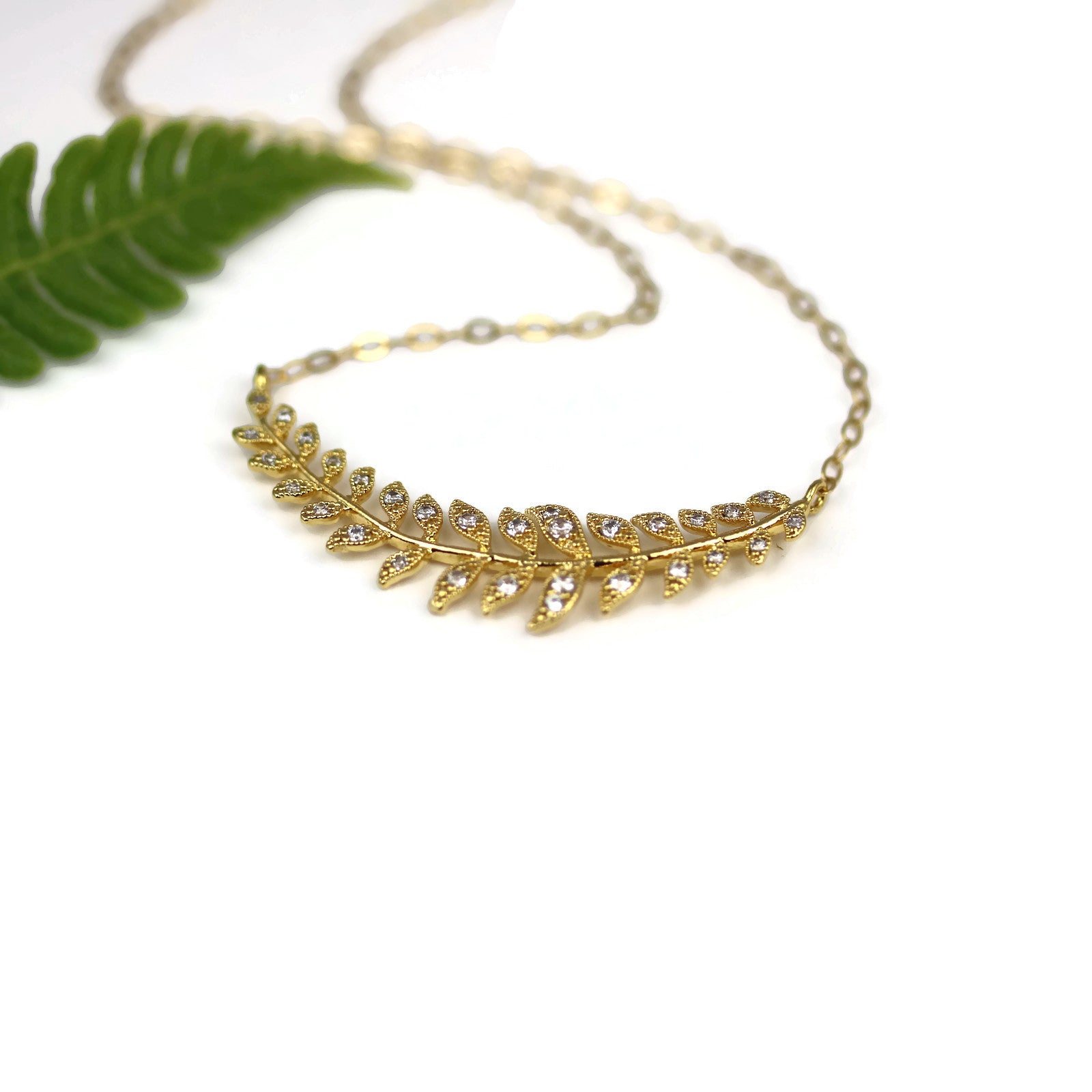 Gold Laurel Leaves Necklace Minimalist Layering Bridal Jewelry - Sienna Grace Jewelry | Pretty Little Handcrafted Sparkles