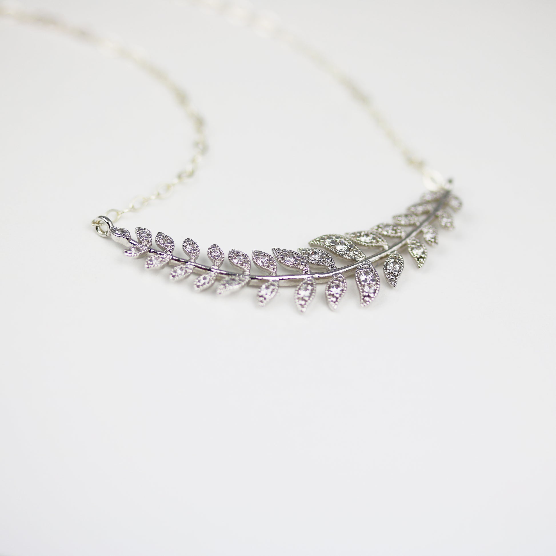 Silver Laurel Leaf Necklace Minimalist Bridal Jewelry - Sienna Grace Jewelry | Pretty Little Handcrafted Sparkles