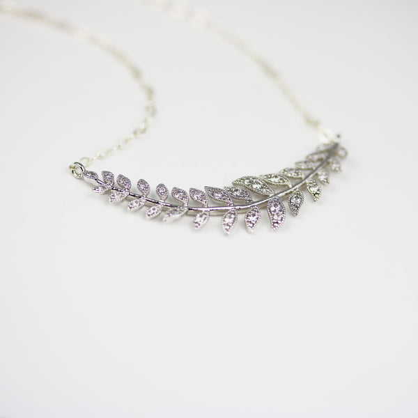 Silver Laurel Leaf Necklace Minimalist Bridal Jewelry - Sienna Grace Jewelry | Pretty Little Handcrafted Sparkles