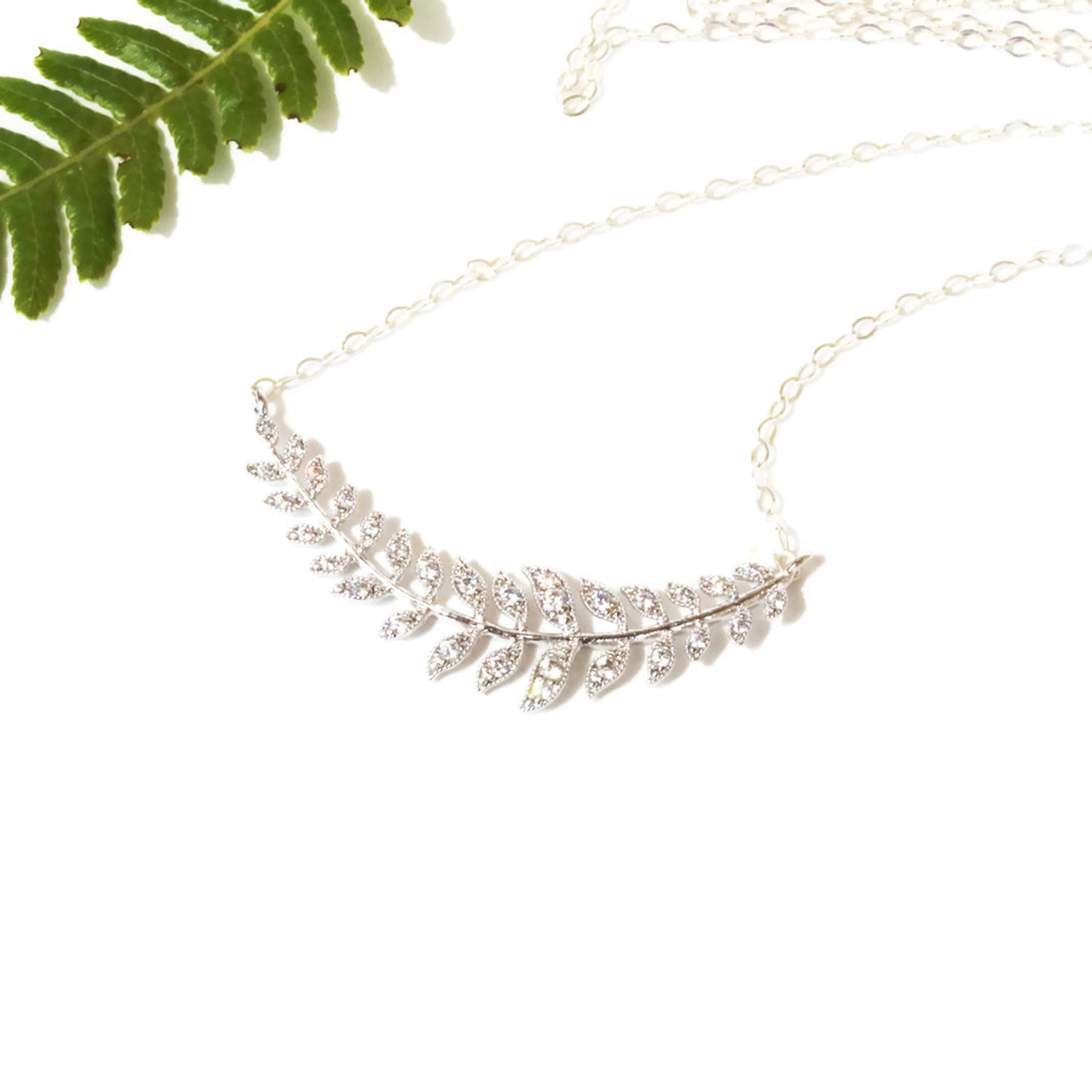 Silver Laurel Leaf Necklace Minimalist Bridal Jewelry - Sienna Grace Jewelry | Pretty Little Handcrafted Sparkles
