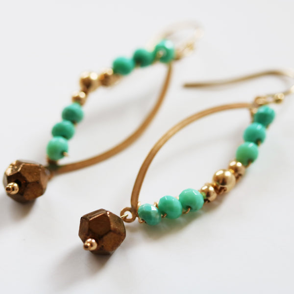 Turquoise and Gold Marquise Shaped Earrings As Seen On CBS' Mom - Sienna Grace Jewelry | Pretty Little Handcrafted Sparkles