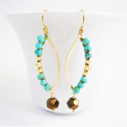 Turquoise and Gold Marquise Shaped Earrings As Seen On CBS' Mom - Sienna Grace Jewelry | Pretty Little Handcrafted Sparkles