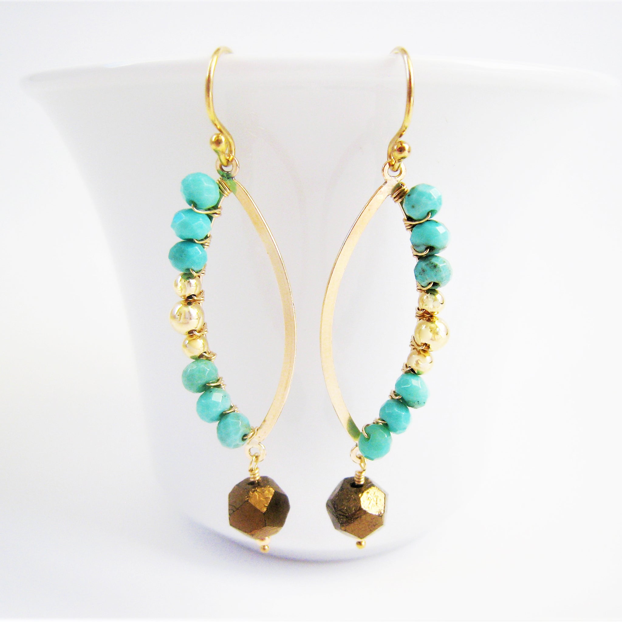 Turquoise and Gold Marquise Shaped Earrings As Seen On CBS' Mom - Sienna Grace Jewelry | Pretty Little Handcrafted Sparkles