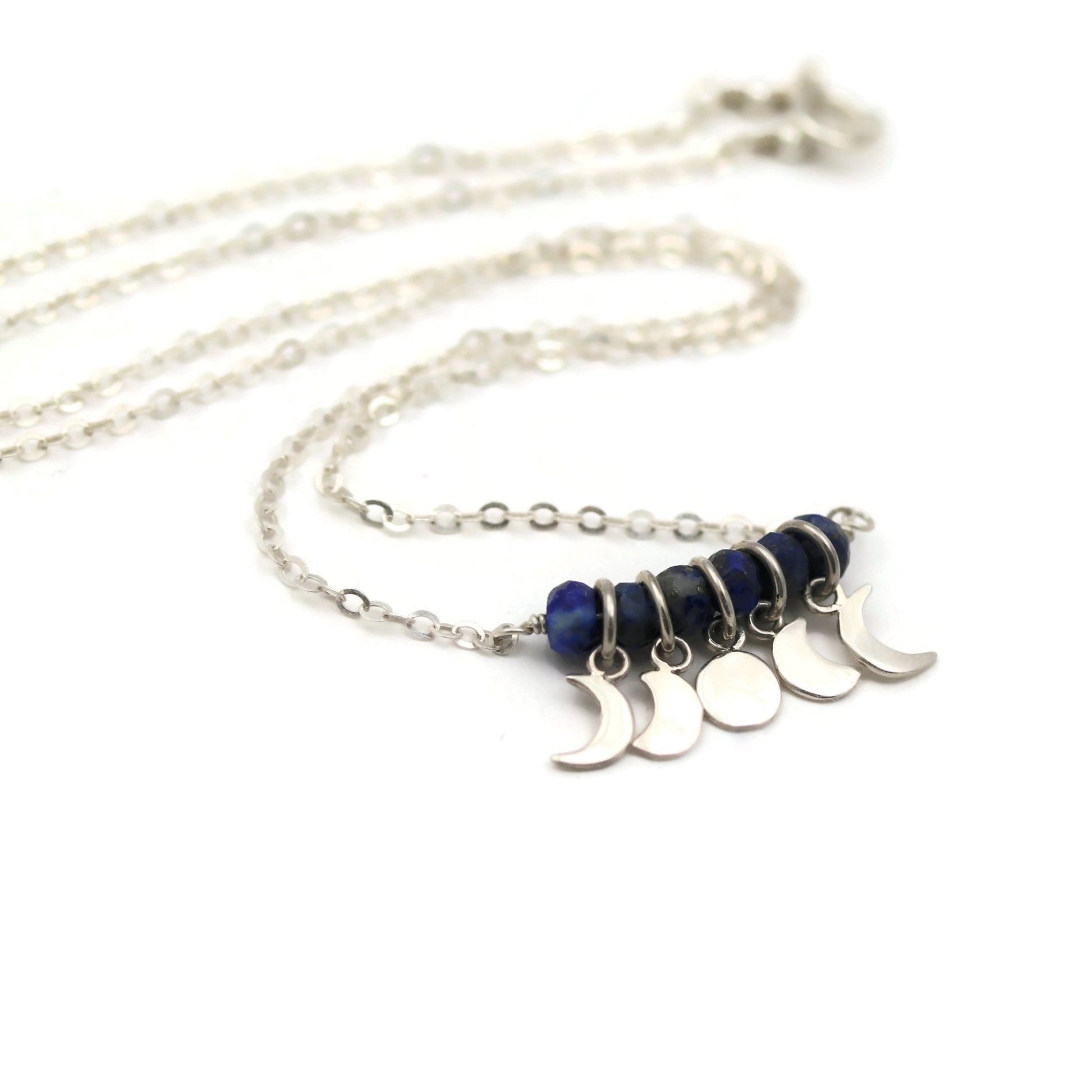 Moon Phases Necklace Lapis Lazuli Sterling Silver - Sienna Grace Jewelry