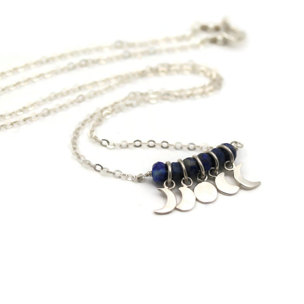 Moon Phases Necklace Lapis Lazuli Sterling Silver - Sienna Grace Jewelry