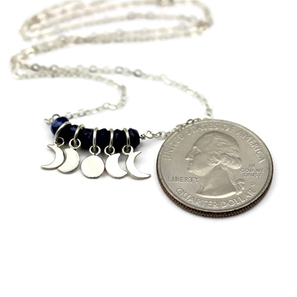 Moon Phases Necklace Lapis Lazuli Sterling Silver - Sienna Grace Jewelry