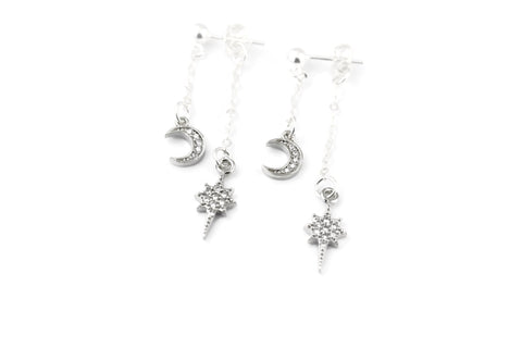 Front Back Moon and Star Pave' Earrings - Sienna Grace Jewelry