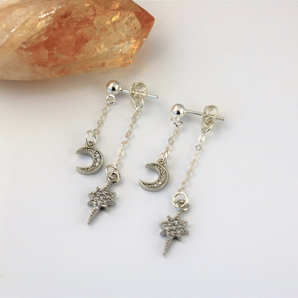 Front Back Moon and Star Pave' Earrings - Sienna Grace Jewelry