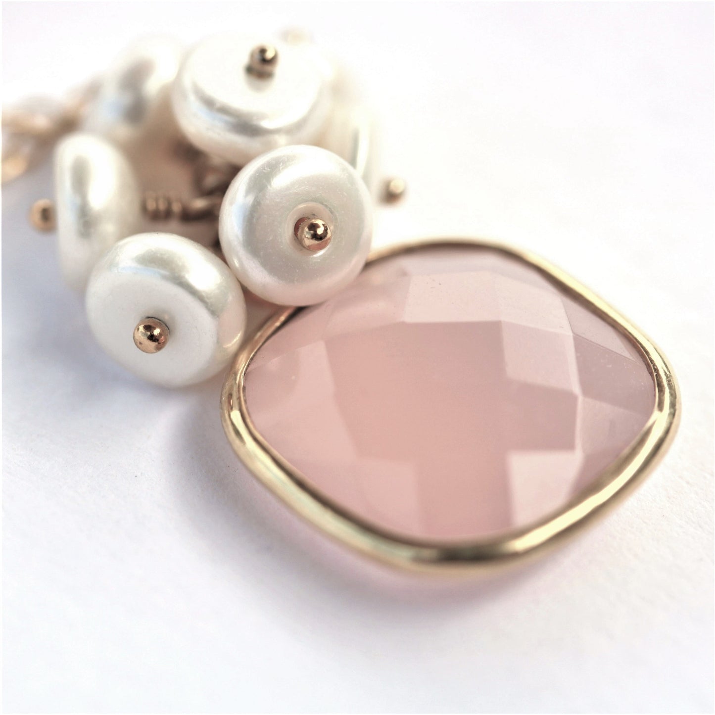 Pink Chalcedony With Button Pearls 14 k Gold Filled - Sienna Grace Jewelry