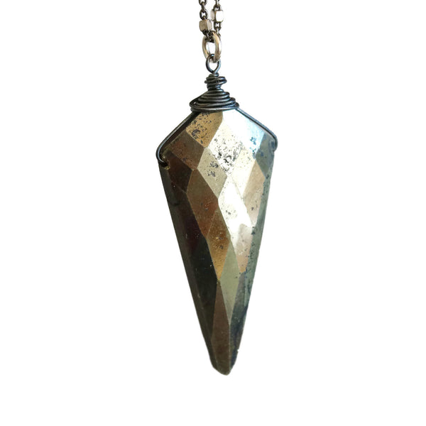 Natural Pyrite Faceted Kite Pendant Oxidized Sterling Silver - Sienna Grace Jewelry | Pretty Little Handcrafted Sparkles