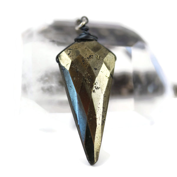 Natural Pyrite Faceted Kite Pendant Oxidized Sterling Silver - Sienna Grace Jewelry | Pretty Little Handcrafted Sparkles
