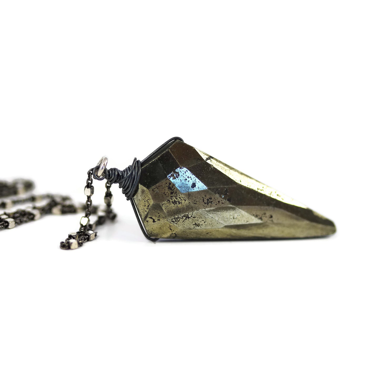 Natural Pyrite Faceted Kite Pendant Oxidized Sterling Silver - Sienna Grace Jewelry | Pretty Little Handcrafted Sparkles