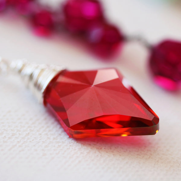 Swarovski Red Crystal Rhombus Pendant Necklace - Sienna Grace Jewelry | Pretty Little Handcrafted Sparkles