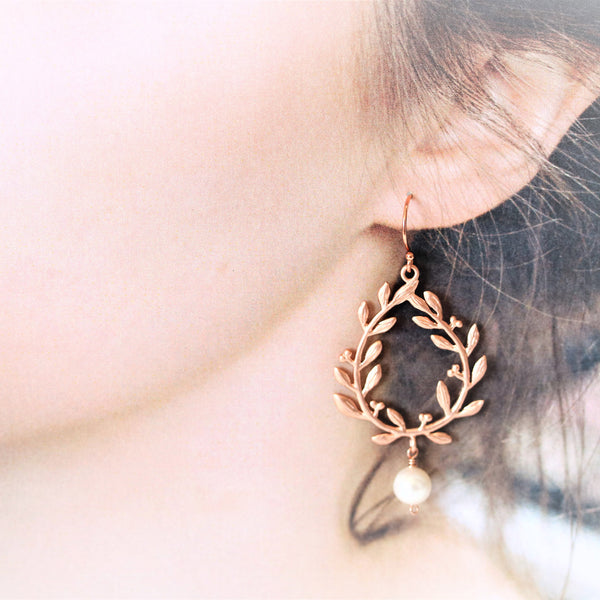 Rose Gold Laurel Leaf Earrings - Sienna Grace Jewelry | Pretty Little Handcrafted Sparkles