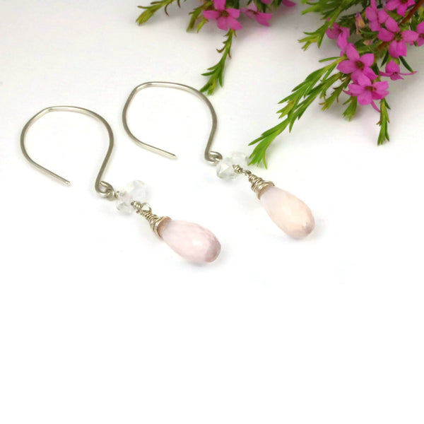 Rose Quartz and Herkimer Diamond Dangle Earrings - Sienna Grace Jewelry | Pretty Little Handcrafted Sparkles
