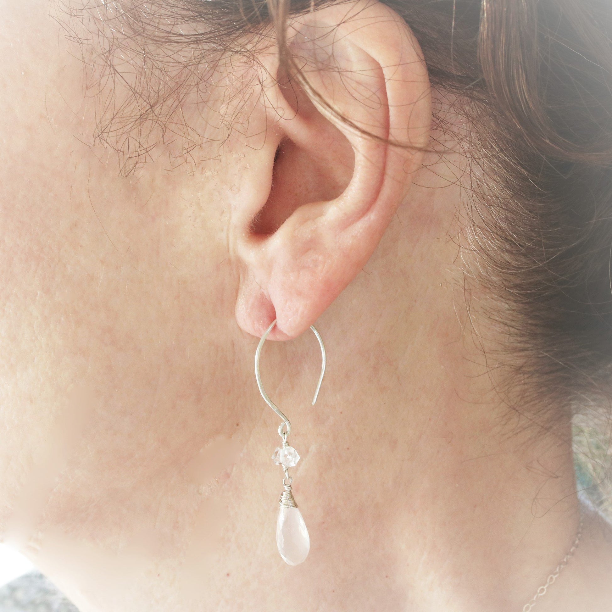 Rose Quartz and Herkimer Diamond Dangle Earrings - Sienna Grace Jewelry | Pretty Little Handcrafted Sparkles