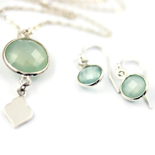 Seafoam Green Chalcedony Sterling Silver Necklace Set - Sienna Grace Jewelry