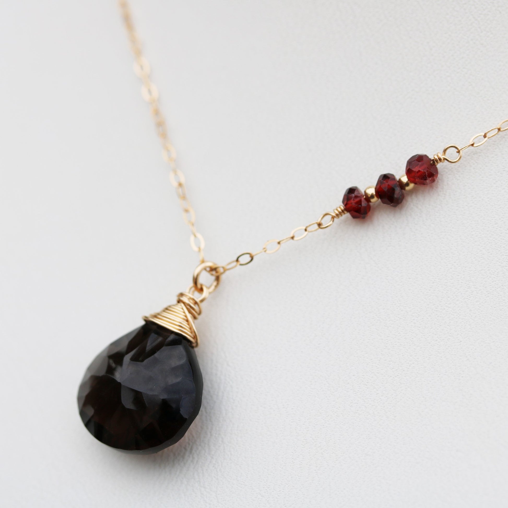 Smoky Quartz 14 k Gold Filled Pendant with Red Garnets - Sienna Grace Jewelry | Pretty Little Handcrafted Sparkles